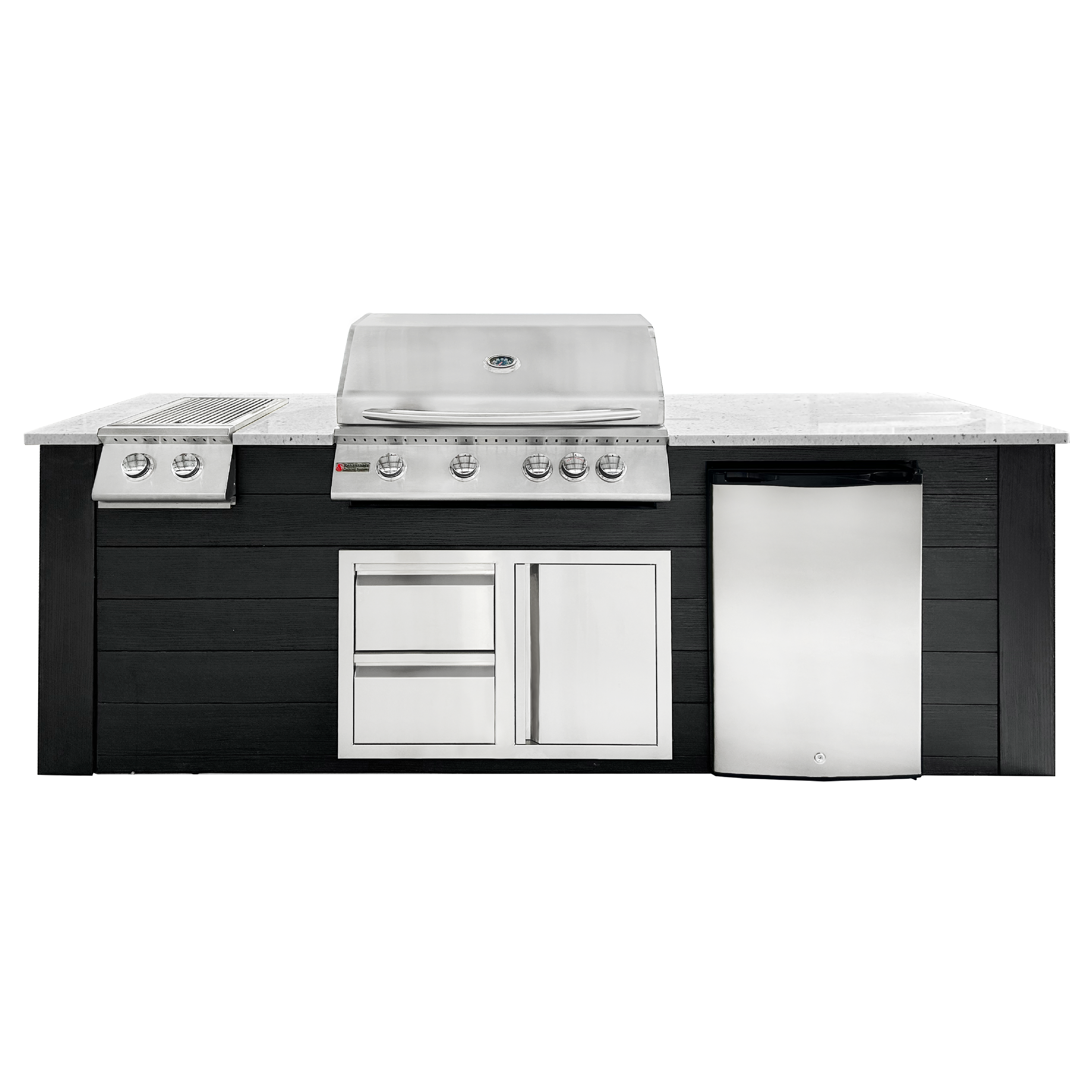 Image of 8ft Outdoor Kitchen - Black Cabinet w/ White Granite Countertop